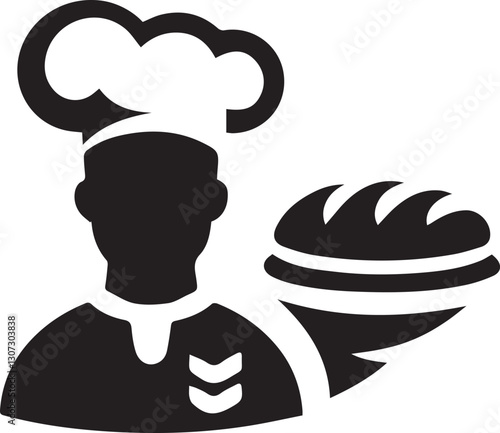 Baker holding a cake icon vector illustration black and white art