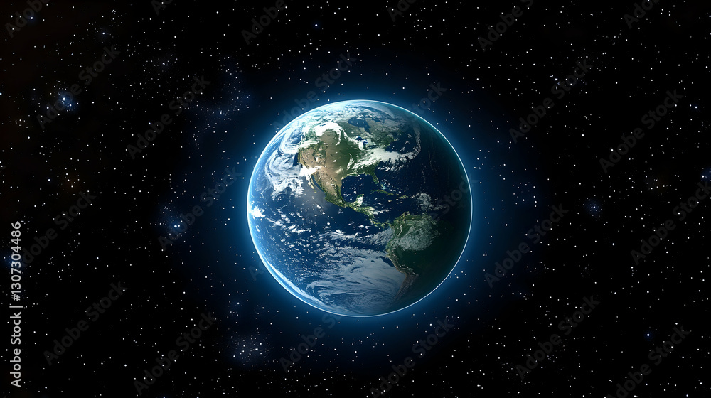 Fototapeta premium Earth glowing in dark space.