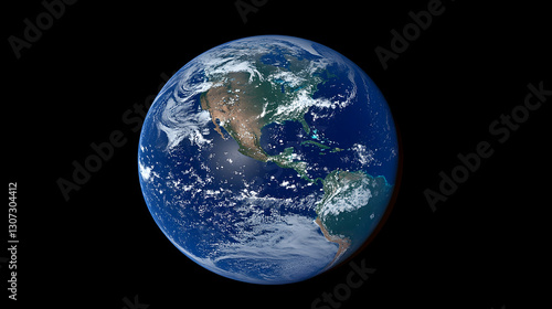 Earth globe with detailed clouds and continents.