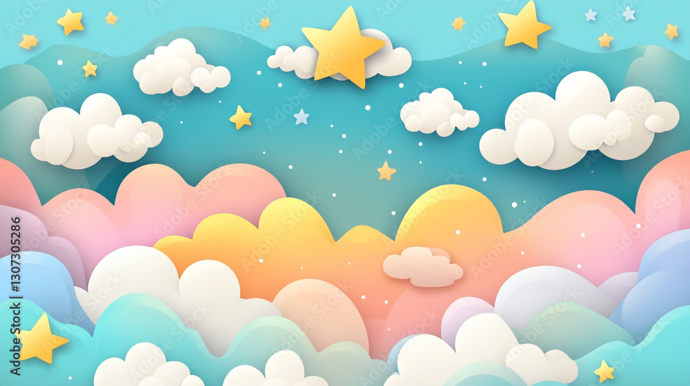 Colorful fantasy background with a pastel rainbow sky, fluffy clouds, and stars. Colorful fantasy background with a pastel rainbow sky, fluffy clouds, and stars. Colorful fantasy background with a pastel rainbow sky, fluffy clouds, and stars. Colorful fantasy background with a pastel rainbow sky, fluffy clouds, and stars.