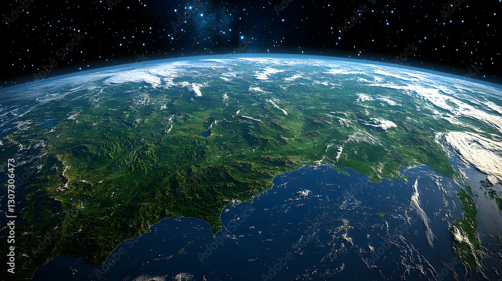 Fototapeta premium Earth's curvature showing land and ocean.