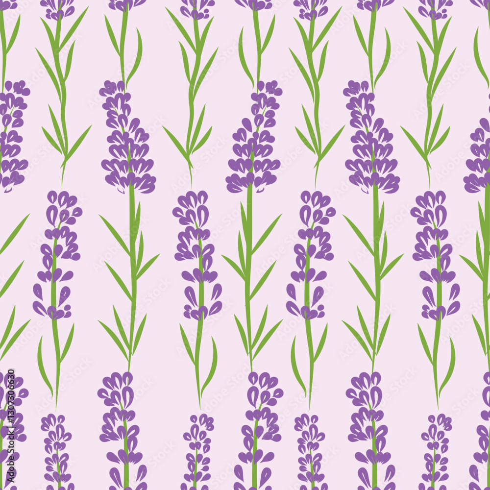 Obraz premium Lavender flower seamless vector hand drawn, botanical pattern, wallpaper purple lavender petals, floral illustration