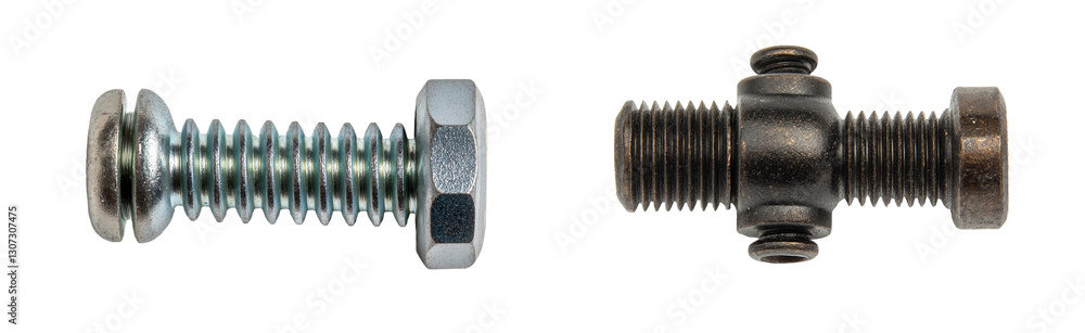 A collection of shiny, newly produced chrome screws, photographed against a simple white background A collection of shiny, newly produced chrome screws, photographed against a simple white background