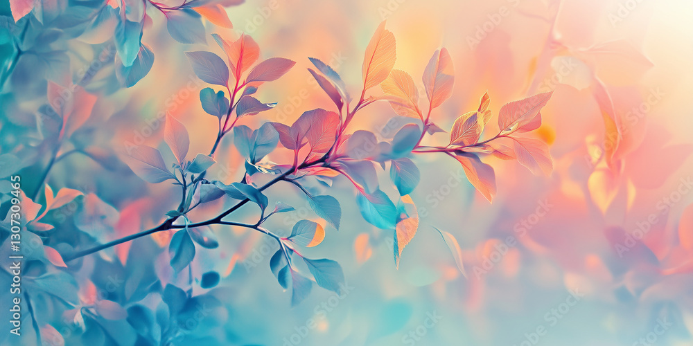 Beautiful pink and blue pastel-like leaves on a blurred background, a macro shot Beautiful pink and blue pastel-like leaves on a blurred background, a macro shot