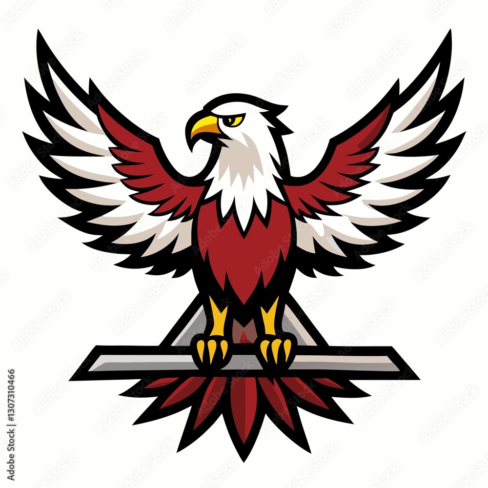 Obraz premium Proud Eagle with Spread Wings on White Background