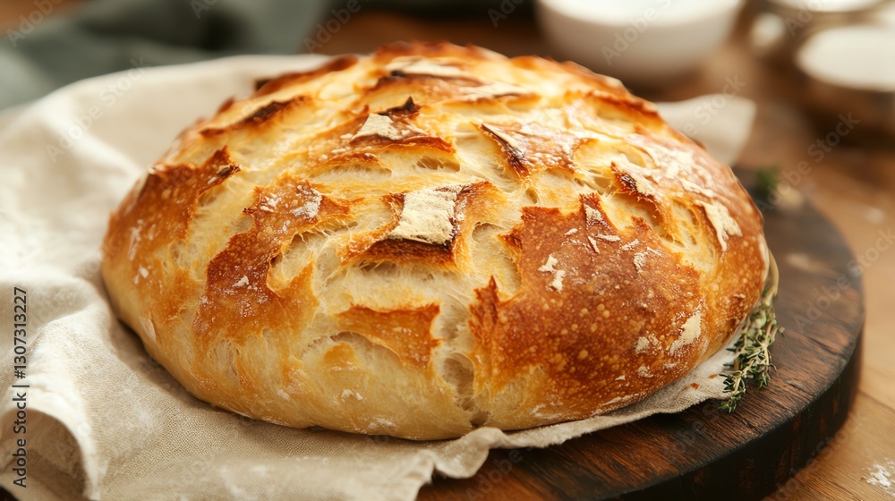 Closeup Closeup of freshly baked bread in a rustic kitchen, golden crust and artisan texture Closeup Closeup of freshly baked bread in a rustic kitchen, golden crust and artisan texture