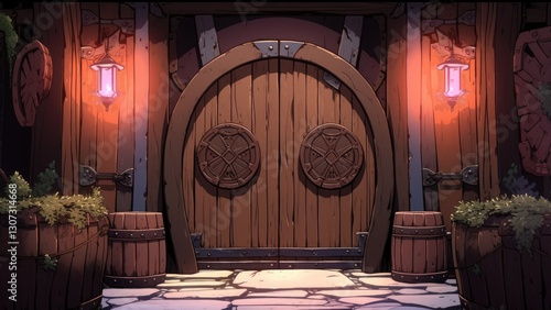 ファンタジー世界の武器屋の入口_4