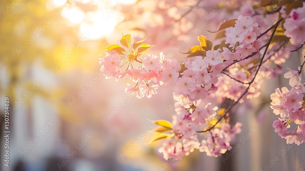 Pink flowering tree branch with beautiful light and natural bokeh Pink flowering tree branch with beautiful light and natural bokeh