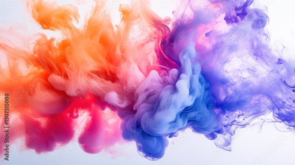 Fototapeta premium Abstract Colorful Ink Swirls Vibrant Orange, Red, Pink, and Blue Dye Mix on White Background