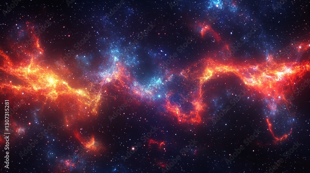 Fototapeta premium Starry outer space wave neon glowing background texture