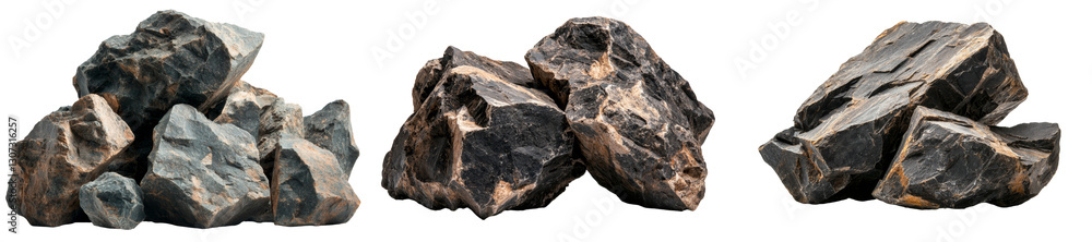 Isolated on white background is a cliff stone that is part of the mountain rock