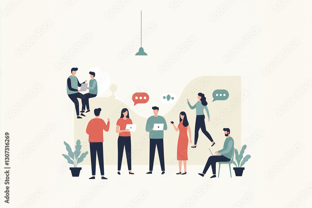 Teamwork, Collaboration, and Communication: A Modern Business Illustration Teamwork, Collaboration, and Communication: A Modern Business Illustration