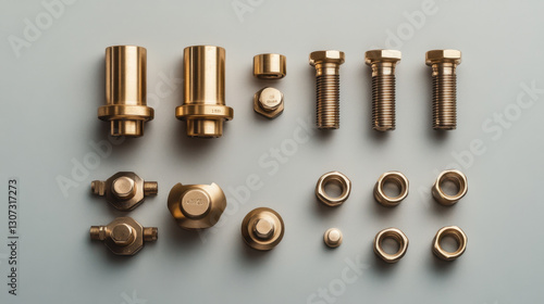 Wallpaper Mural Various brass valves and flow control components arranged neatly, suitable for home water systems and installations Torontodigital.ca