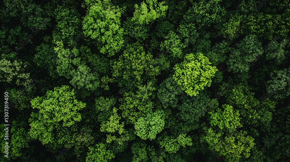 Fototapeta premium A dense aerial view of lush green tree canopies