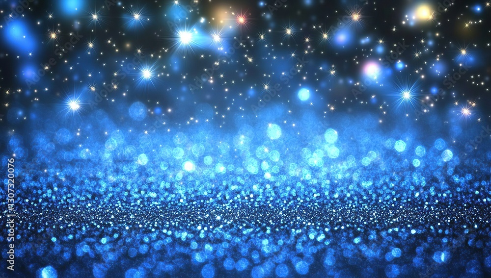 Fototapeta premium Abstract blue glitter background with bokeh lights, shiny and sparkling texture for elegant design