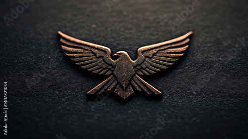 Minimalistic eagle emblem with detailed wings on dark background