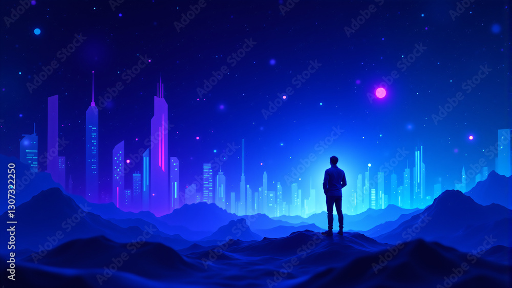 Obraz premium Futuristic Cityscape Under Starry Sky