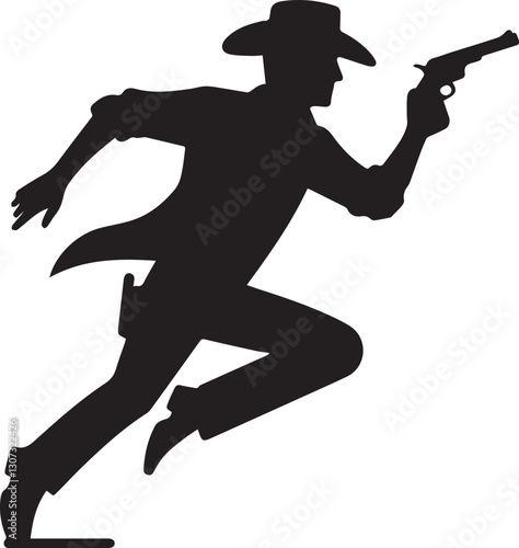 silhouette, cowboy, dancer, action, hat, boots, pose, western, country, dance, figure, man, isolated, black, style, retro, vintage, illustration, clipart, pointing