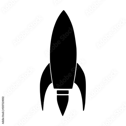 Minimalist black silhouette of a rocket symbolizing space exploration and innovation