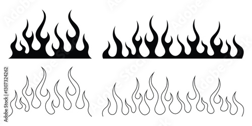 Silhouette Fire flames. Old school tattoo neo-tribal style or silhouette flame for cars. set vector icons. Fire sign. Fire flame icon isolated on white background. Vector illustration