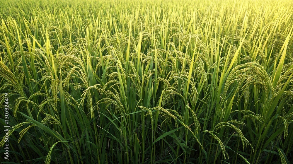 Lush rice fields, backlit, A bumper harvest Lush rice fields, backlit, A bumper harvest