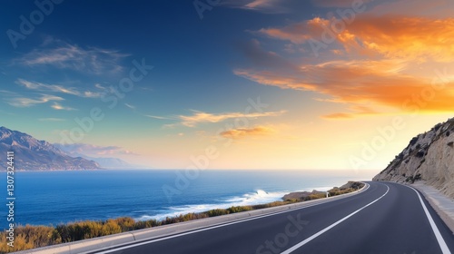 Coastal Road with Scenic View at Sunset