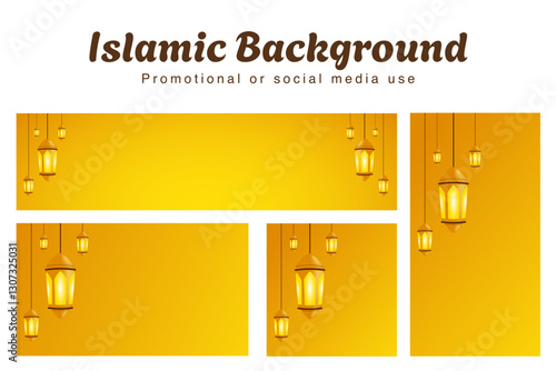 Elegant Islamic background with glowing lanterns on a golden gradient, perfect for Ramadan, Eid, and social media promotions.