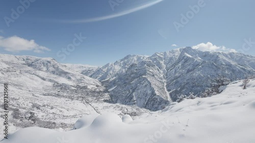 Wallpaper Mural Snowy Armenian Mountains with a Panoramic Winter View. A breathtaking panoramic view of the Armenian mountains covered in pristine snow, stretching under a clear blue sky. Torontodigital.ca