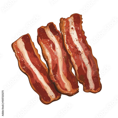 Vector image of crispy fried cooked bacon strips Food concept. Element for your design. Ingredient for cooking isolated on a white background