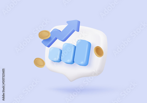 3D stock trading graph report for statistic market in bubble icon. Sell and buy money cash and exchange with finance business, analyzing investment. 3d bank trading icon vector render illustration