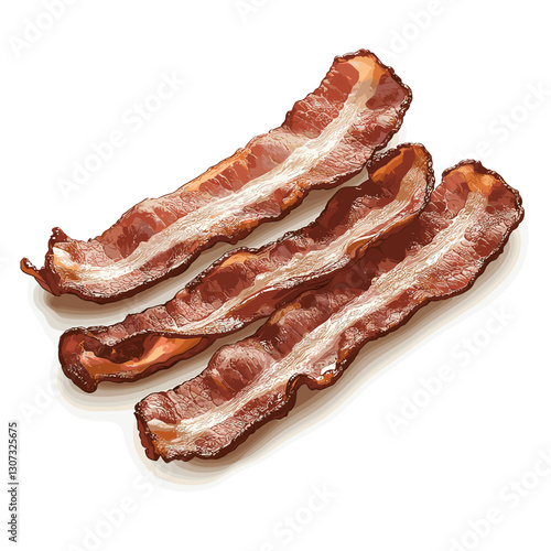 Vector image of crispy fried cooked bacon strips Food concept. Element for your design. Ingredient for cooking isolated on a white background
