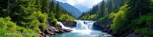Breathtaking vista of Scout Falls cascading down Timpanogos' slopes, adventure, waterfall