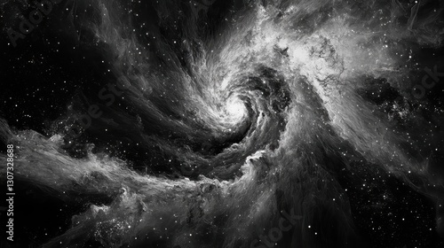 Black And White Spiral Galaxy In Deep Space