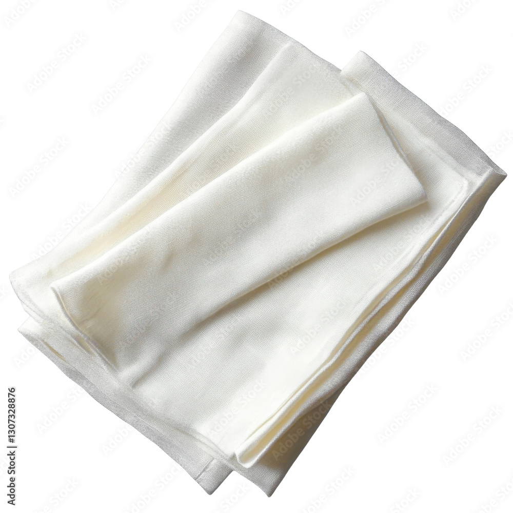 White folded linen serviette isolated on transparent background White folded linen serviette isolated on transparent background