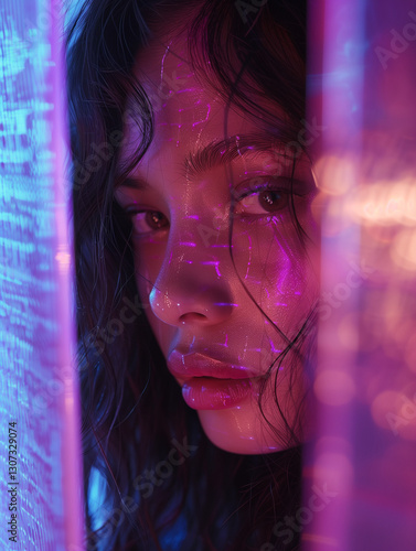 Wallpaper Mural Moody Cyberpunk Portrait with Neon Lights Torontodigital.ca