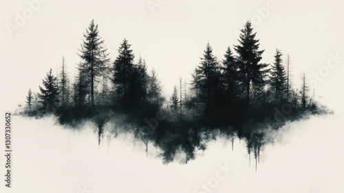 Dark Forest Silhouette Minimalist Black Ink Painting