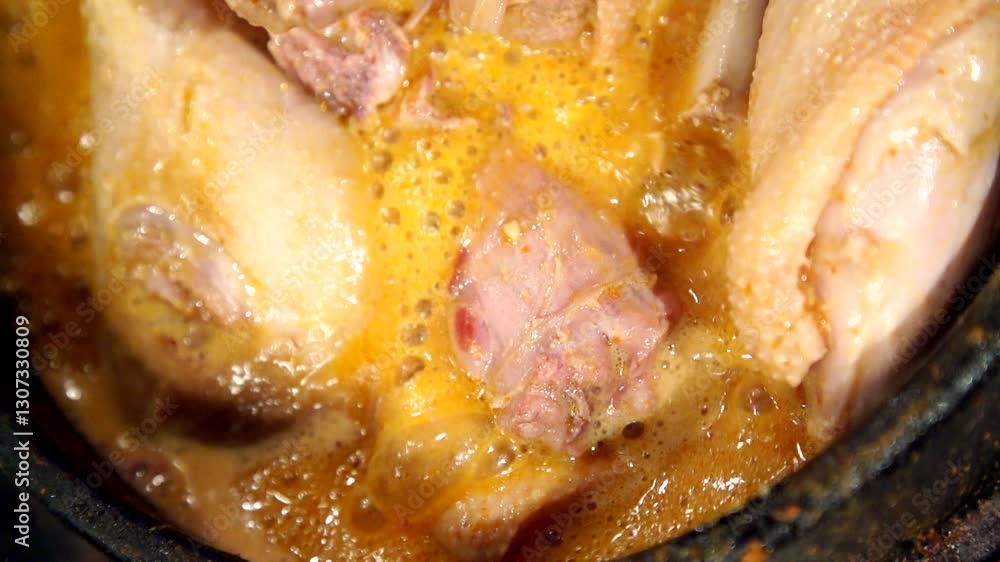 Duck soup boiling in an earthen pot Duck soup boiling in an earthen pot