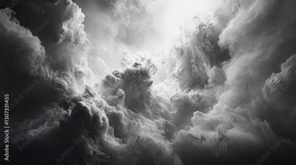 Obraz premium Dramatic Monochrome Cloudscape Intense Light and Dark Grey Cloud Formations