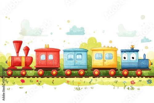 Colorful train set on white background for kids