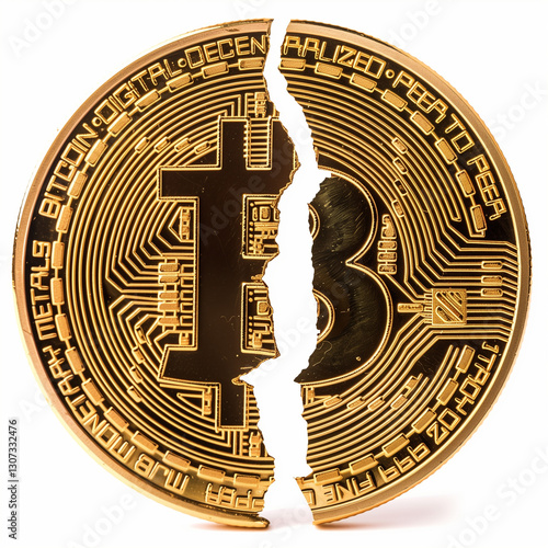 Broken Bitcoin Symbolizing Market Volatility