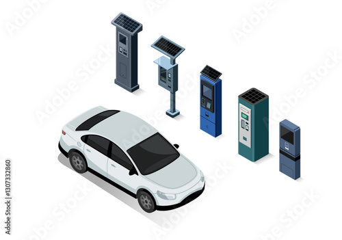 Vector illustration Electric cars are waiting for charging battery