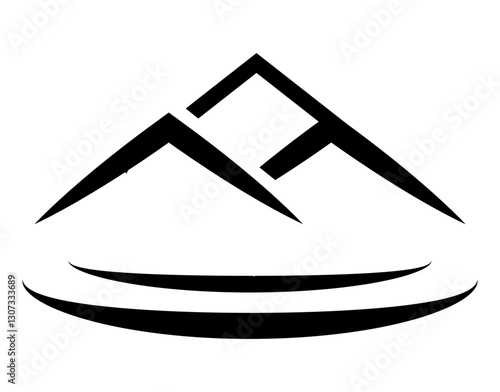 icon of a mountain above a water surface symbolizing natural mineral water or mountain spring water.