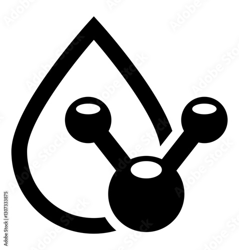 vector icon representing a water droplet with a molecular structure inside symbolizing mineral water or water composition.