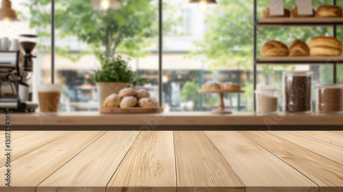 Rustic Wooden Table in Charming Bakery Setting
