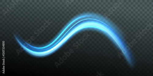 Soft blue glowing curved lines. 3D vector glossy waves. Air effect. isolated on transparent background.