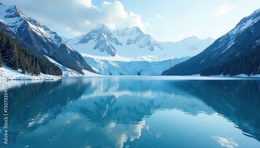 Frozen glacial lake, sharp mountain reflections , tranquil, frozen lake, beautiful Frozen glacial lake, sharp mountain reflections , tranquil, frozen lake, beautiful