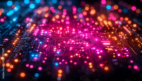 Wallpaper Mural Glowing Circuit Board with Pink and Blue Lights Torontodigital.ca