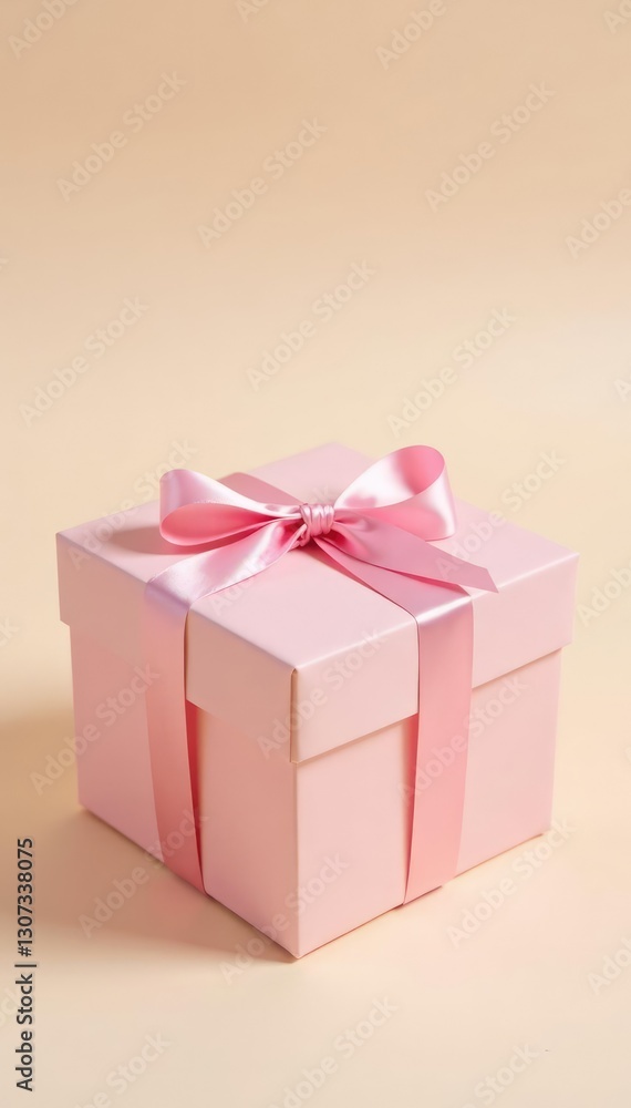 Pastel pink present box on a cream background, pale pink gift, soft gift box Pastel pink present box on a cream background, pale pink gift, soft gift box