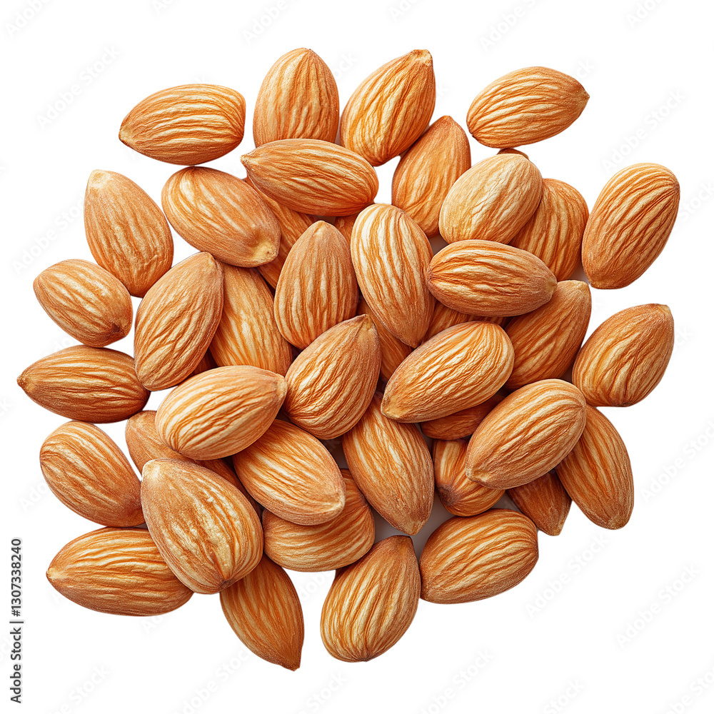 Close-up of a heap of roasted almonds png isolated on transparent background Close-up of a heap of roasted almonds png isolated on transparent background