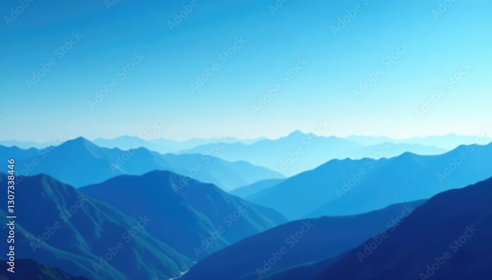Fototapeta premium Layered blue mountains under a clear blue sky with a subtle gradient, serene landscape, gradient